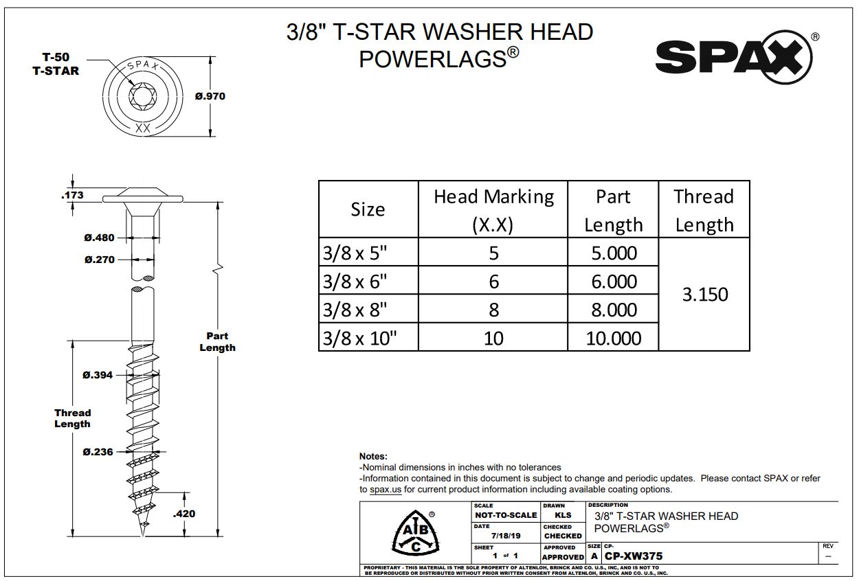 SPAX 3/8" Powerlag screw